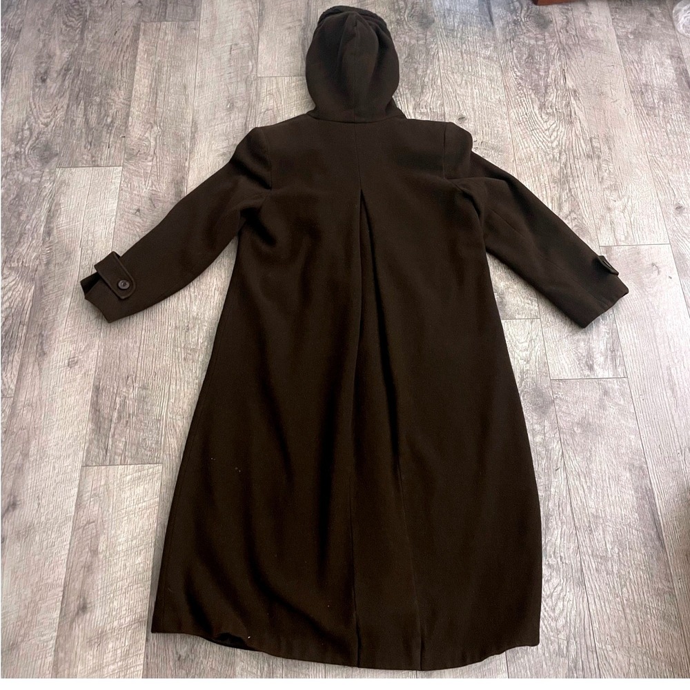 Donnybrook Dark Brown Wool Blend Faux Fur Lined Hooded Double Breasted Coat 12 - Picture 7 of 9